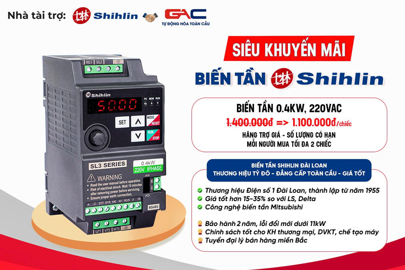 Biến tần Shihlin Đài Loan 0.4kW 220VAC giá bán trải nghiệm 1.100.000đ/chiếc