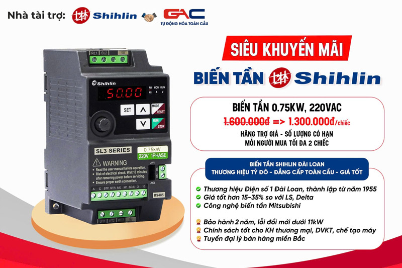 Biến tần Shihlin Đài Loan 0.75kW 220VAC giá bán trải nghiệm 1.300.000đ/chiếc