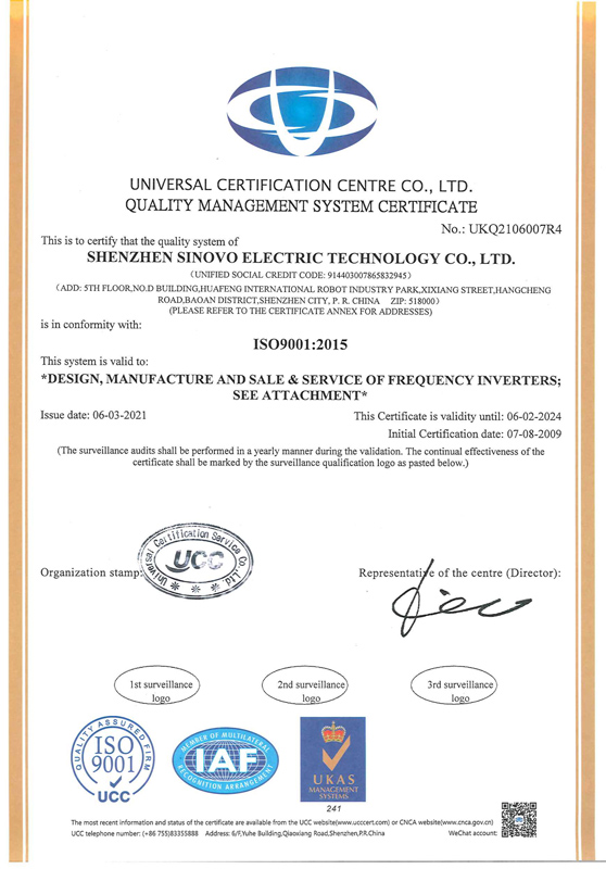 Biến tần Sinovo (Kaman) đạt tiêu chuẩn ISO 9001:2015 về quản lý chất lượng