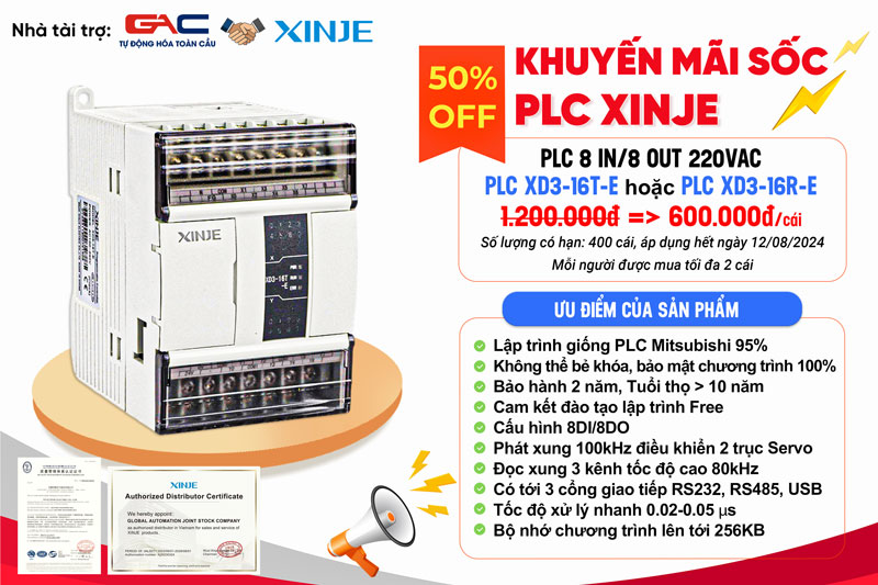 Khuyến mãi PLC Xinje XD3 600K 1 cái