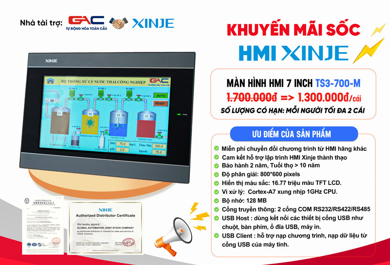 Khuyến mãi màn hình HMI Xinje TS3-700-M