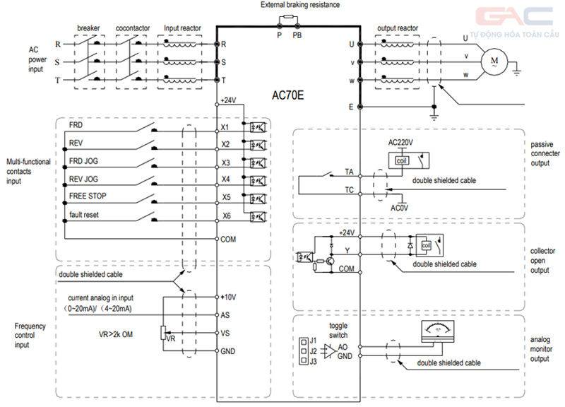 Sơ đồ đấu nối dây điều khiển cho biến tần Veichi AC70E