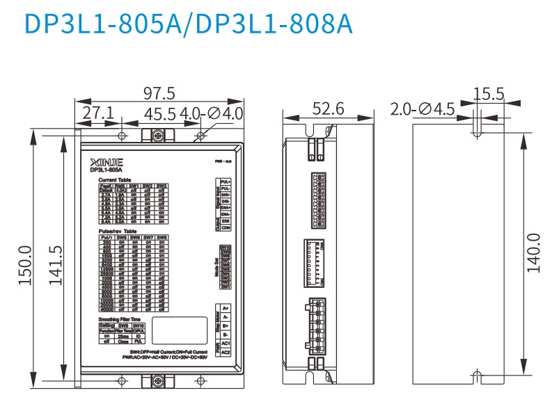 Kich-thuoc-bo-dieu-khien-dong-co-buoc-Xinje-DP3L1-805A