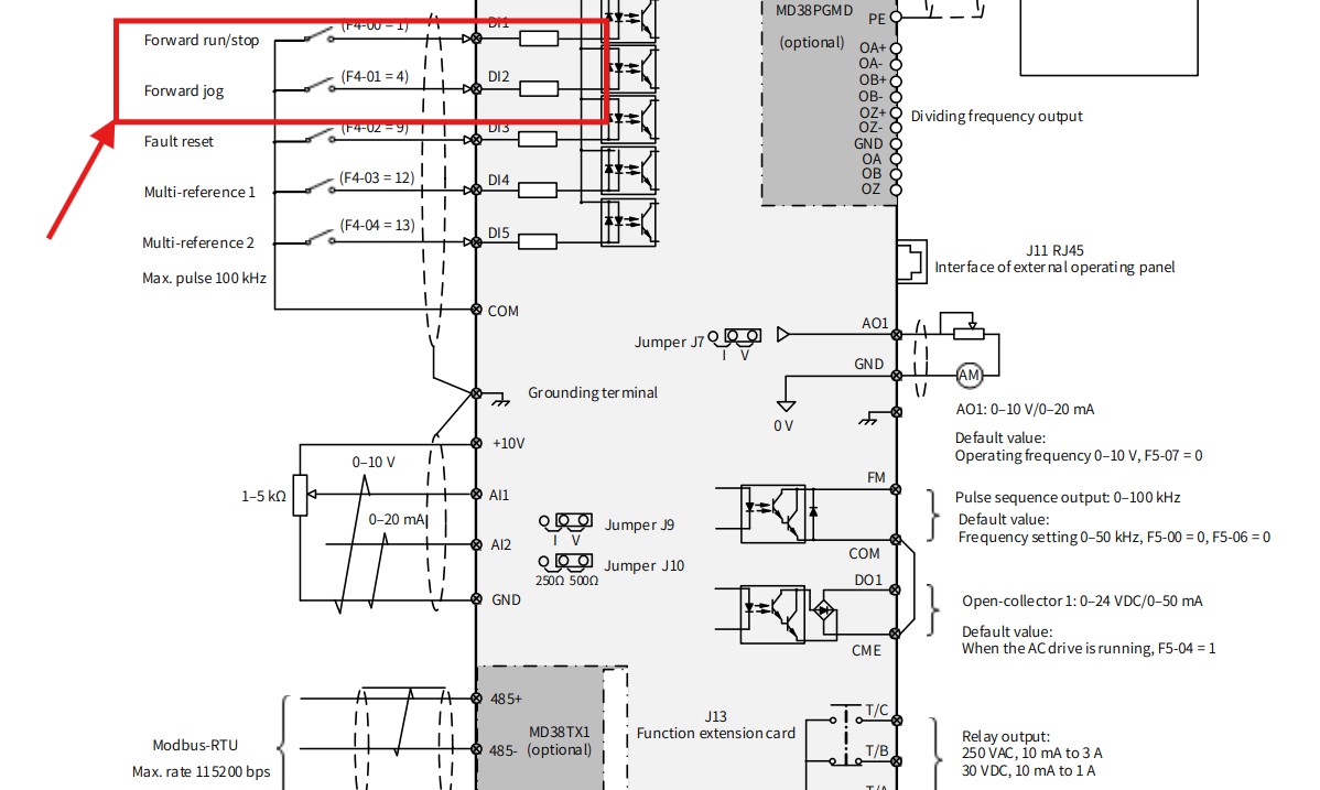 Cài đặt biến tần inovance MD500