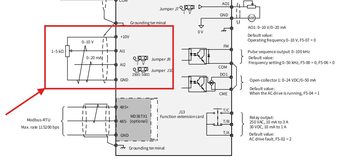 Cài đặt biến tần inovance MD500