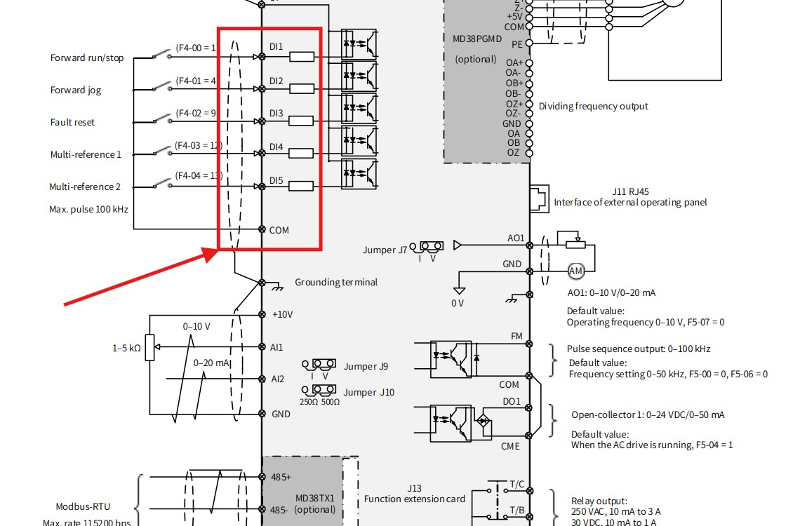 Cài đặt biến tần inovance MD500